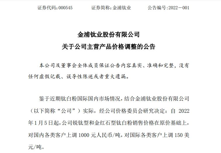 钛白粉“跨年涨”，累计涨超8000元/吨，今年依旧难！