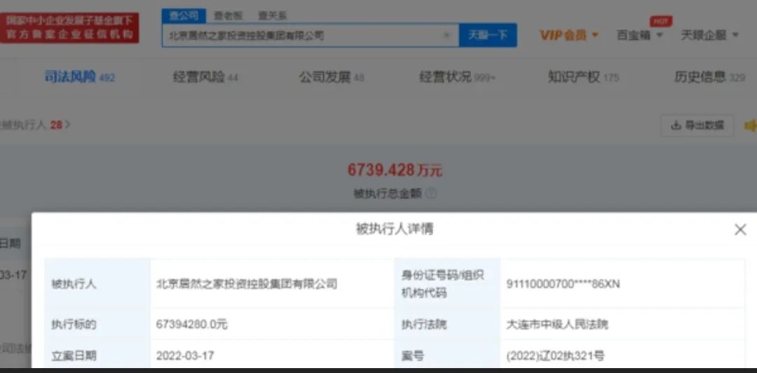 居然之家遭大连市中院执行6739万！