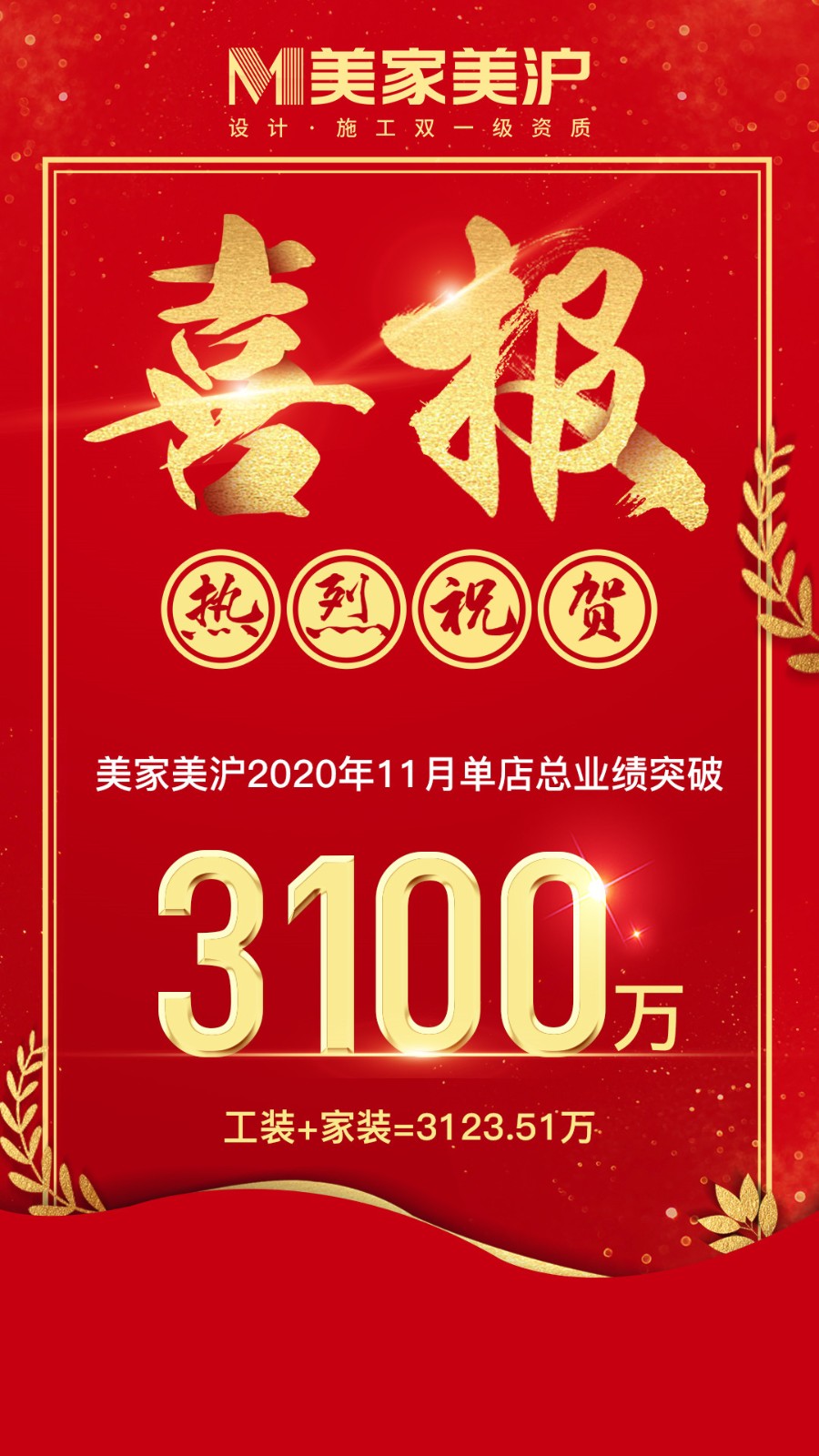 美家美沪双11首创新高，门店单月业绩直接突破3100万！